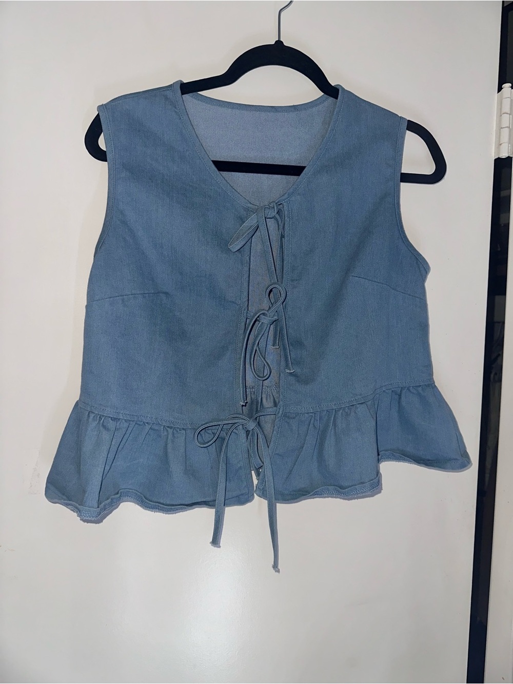 Light Blue Tie-Front Peplum Sleeveless Top